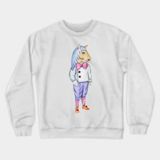 Vintage Funny Watercolor Horse Human Crewneck Sweatshirt